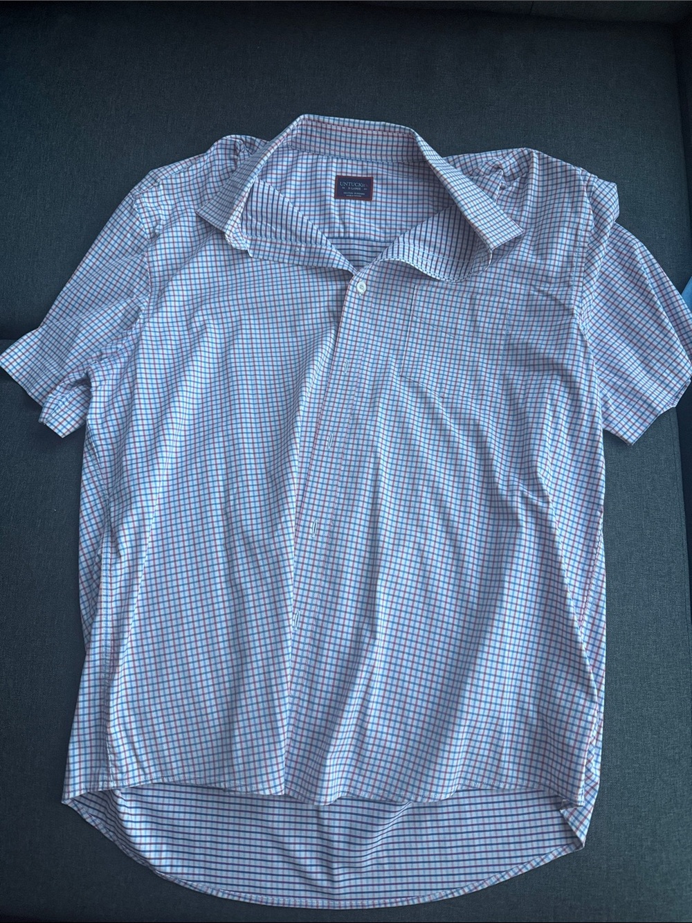 UNTUCKit Men's Short Sleeve Button-Down Shirt - Blue & Red Check